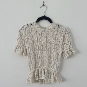 Zara White Open Knit Peplum Top